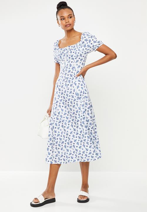 dailyfriday - Square neck maxi dress - white & blue 