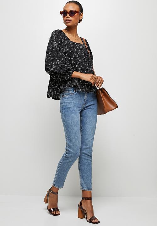 edit - Pleat detail flounce blouse - black