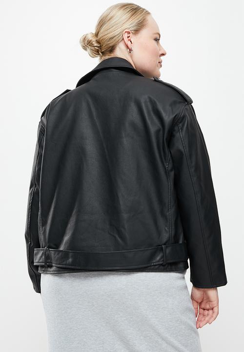Missguided - Plus size boyfriend biker jacket - black