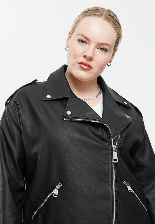 Missguided - Plus size boyfriend biker jacket - black