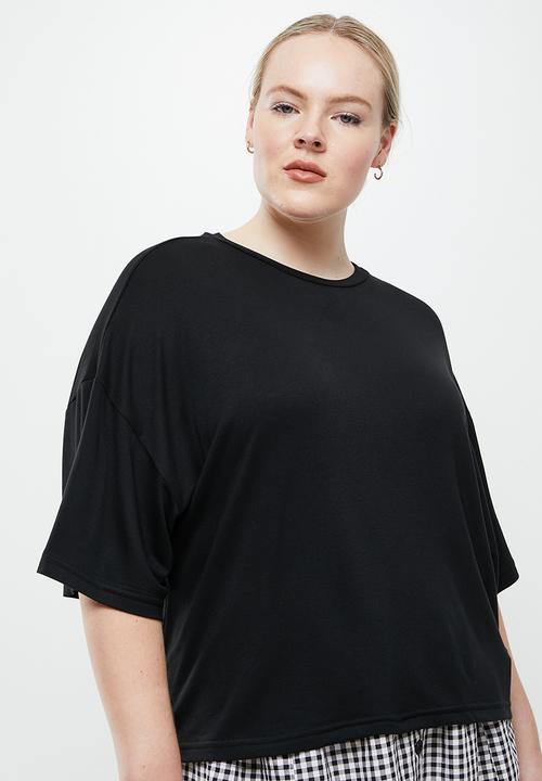 Me&B - Plus oversized viscose fleece tee - black