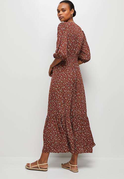edit - Puff sleeve tiered maxi dress - brick ditsy