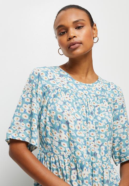 edit - Yoke detail tiered midi - blue ditsy