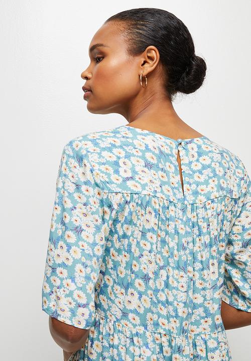 edit - Yoke detail tiered midi - blue ditsy