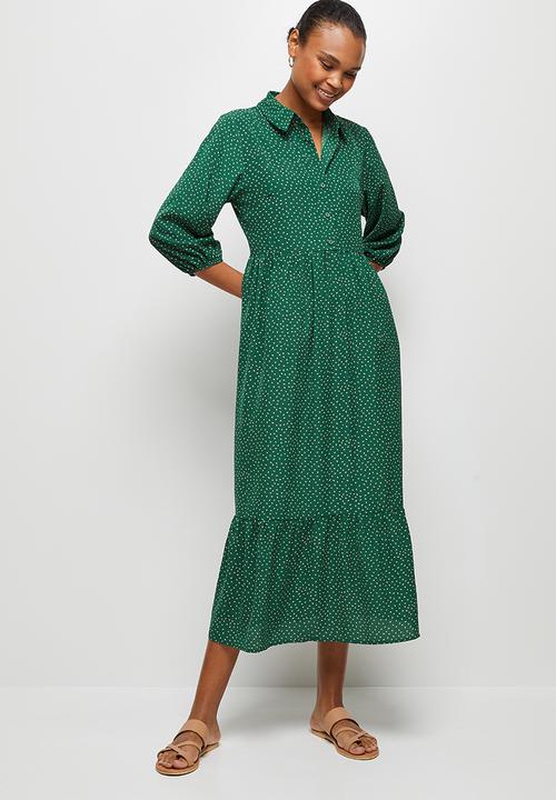 edit - Tiered shirt midi - dark green spot
