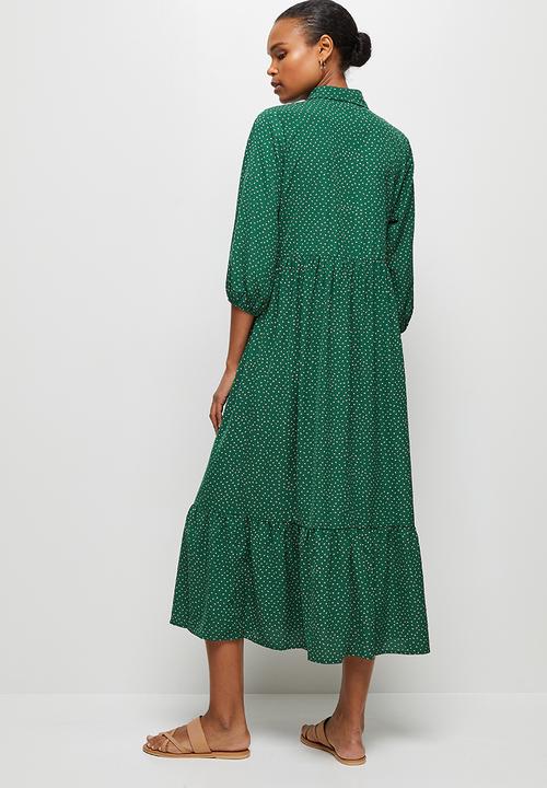 edit - Tiered shirt midi - dark green spot