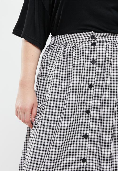 Me&B - Plus button throguh a-line skirt - black/white gingham