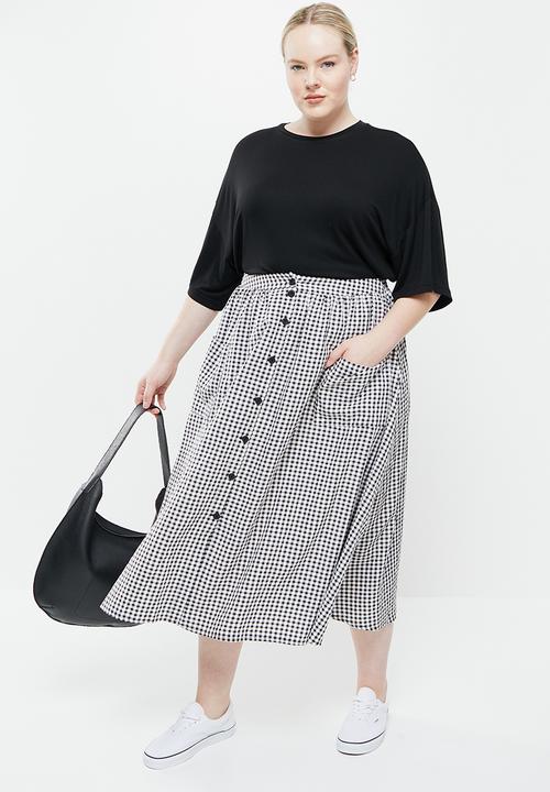 Me&B - Plus button throguh a-line skirt - black/white gingham