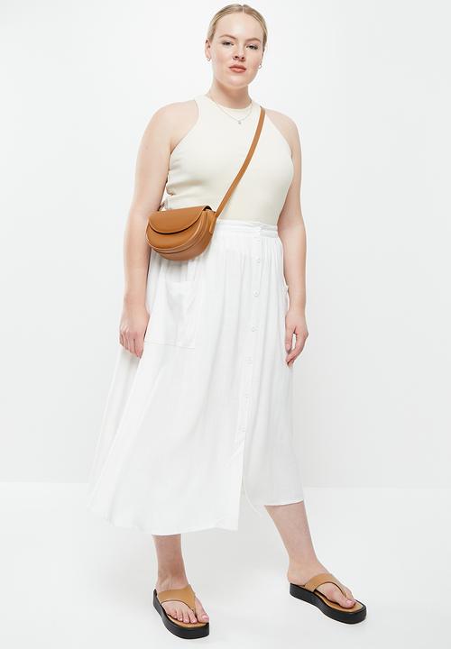 Me&B - Plus button throguh a-line skirt - white