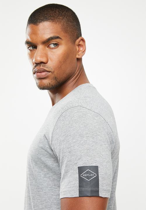 Replay - Left arm patch v neck tee - grey