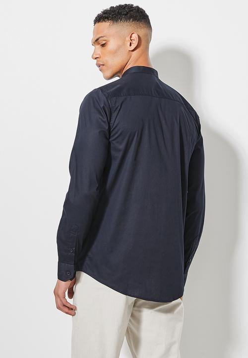 Superbalist - Wu slim stretch mandarin shirt - navy