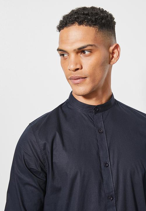 Superbalist - Wu slim stretch mandarin shirt - navy