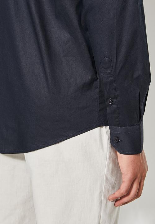 Superbalist - Wu slim stretch mandarin shirt - navy