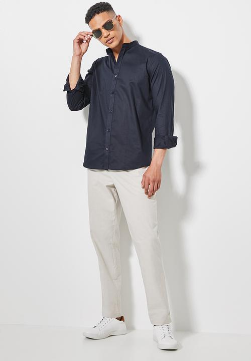 Superbalist - Wu slim stretch mandarin shirt - navy