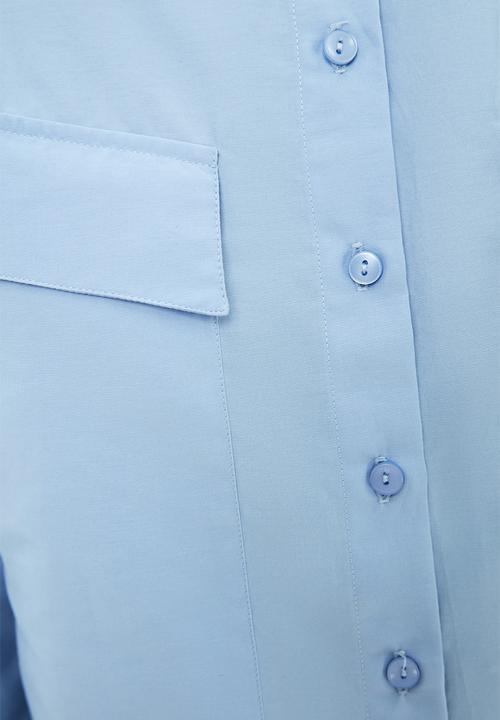 Trendyol - Longer length double pocket shirt - blue