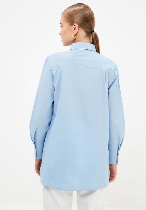 Trendyol - Longer length double pocket shirt - blue