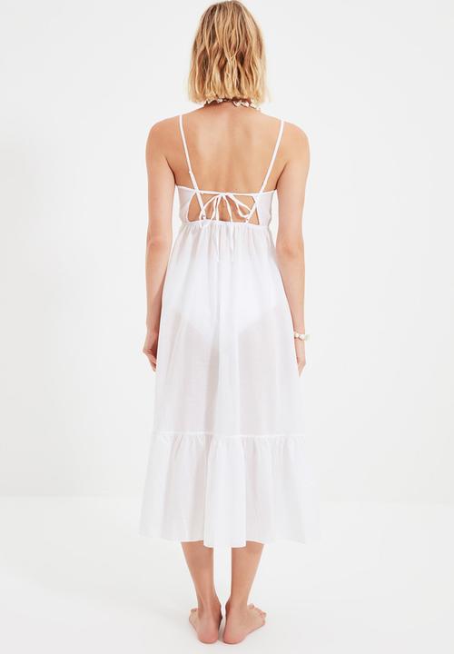 Trendyol - Backless strap voile dress - white