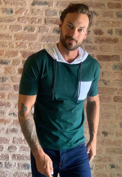 Trendyol - Contrast pocket hooded short sleeve tee - green