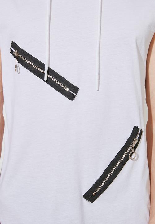 Trendyol - Zip detail sleeveless hooded top - white