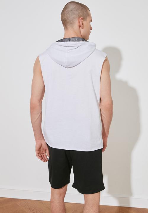 Trendyol - Zip detail sleeveless hooded top - white