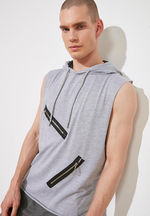 Trendyol - Zip detail sleeveless hooded top - grey