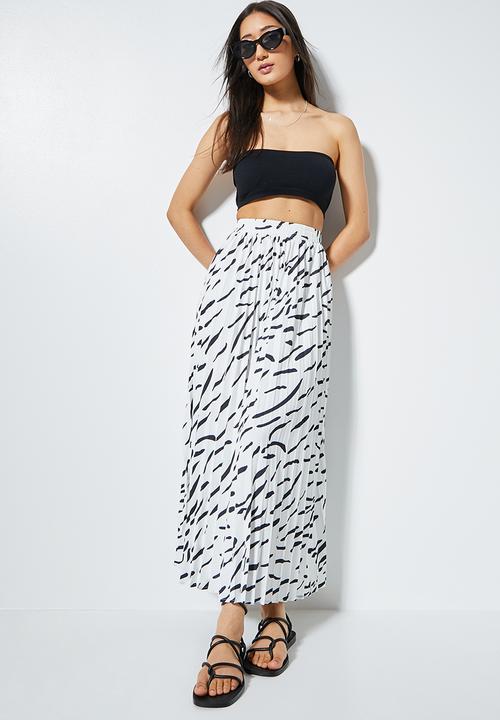 Superbalist - Long midi pleated skirt - white & black 