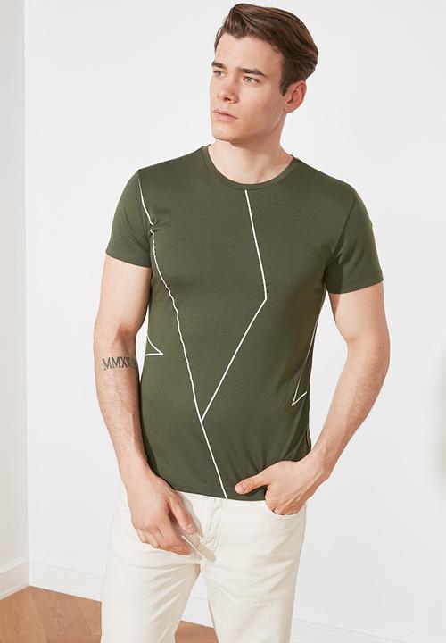 Trendyol - Patterned short sleeve tee - olive