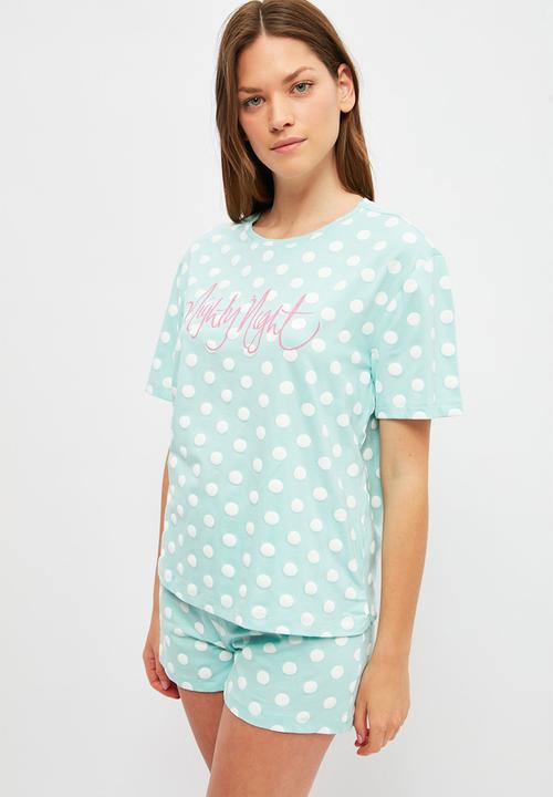 Trendyol - Polka dot knitted pajamas set - blue