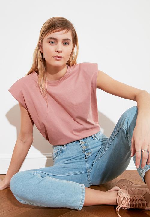 Trendyol - Wadding basic knitted t-shirt - rose