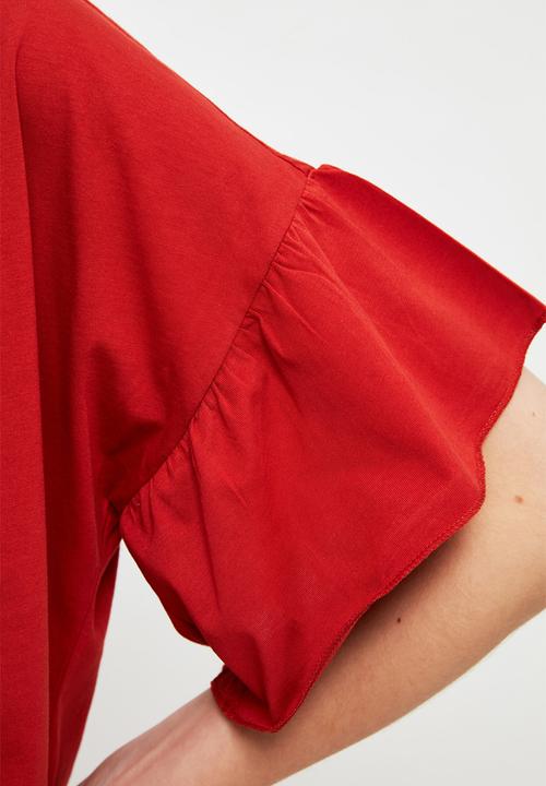 Trendyol - Frilly sleeves knitted pajamas set - red