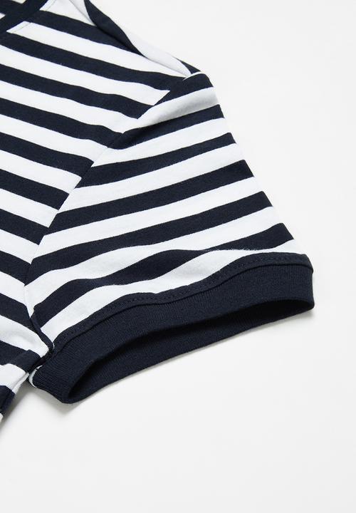 POLO - Boys logan printed striped tee - navy & white