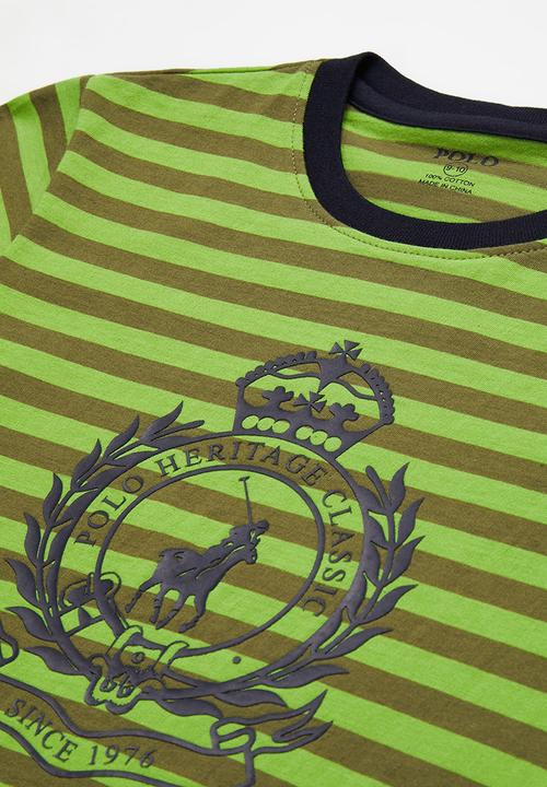 POLO - Boys logan printed striped tee - green & brown