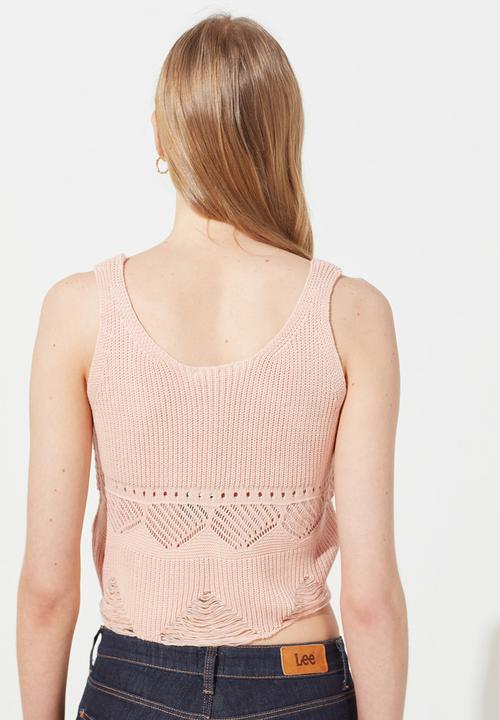 Trendyol - Flowy strapped knit top - powder pink