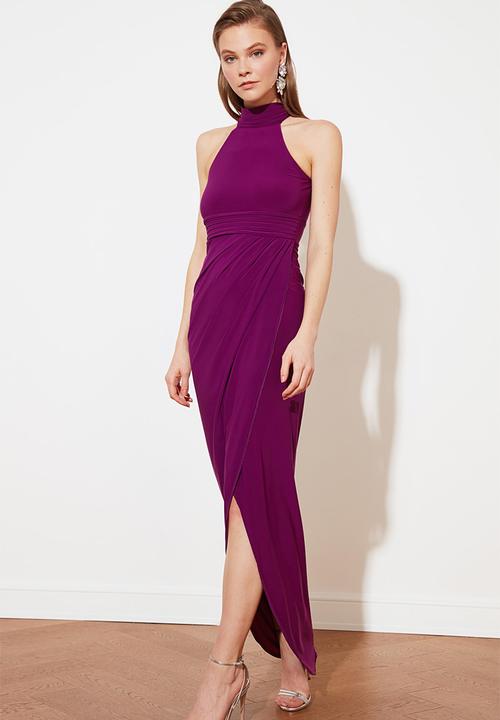 Trendyol - Collar detail evening dress - plum