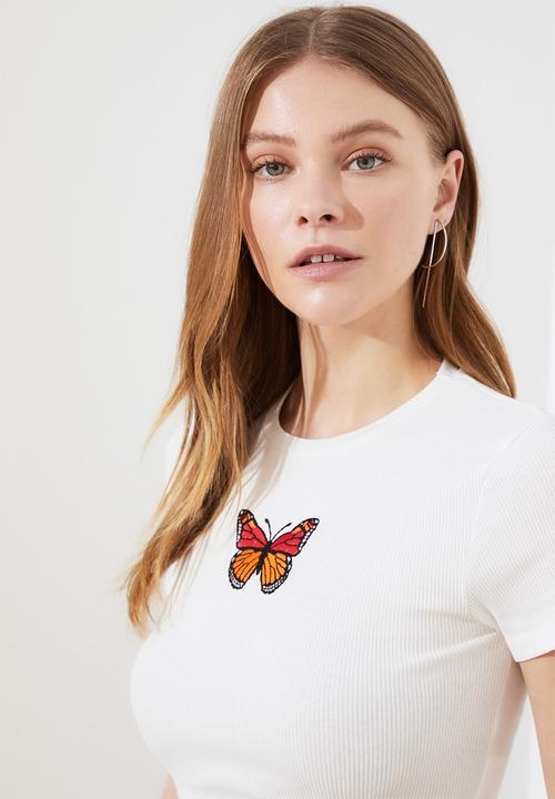 Trendyol - Printed crop knitted t-shirt - white