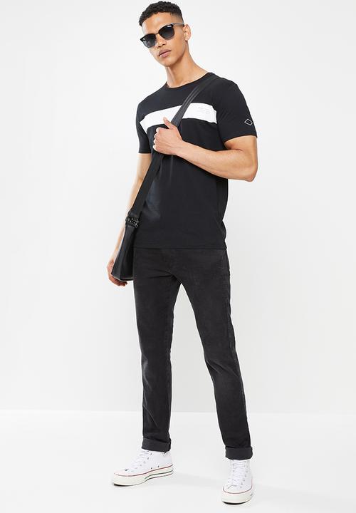 Replay - Printed line chest tee - black