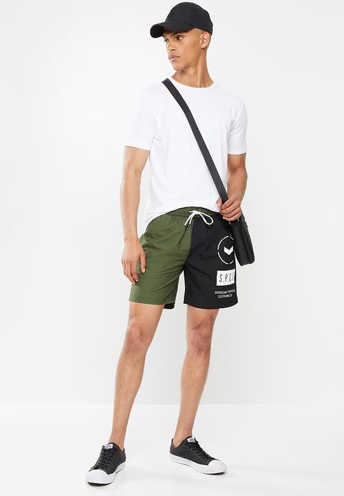 S.P.C.C - Sautin regular fit elasticated shorts - green & black