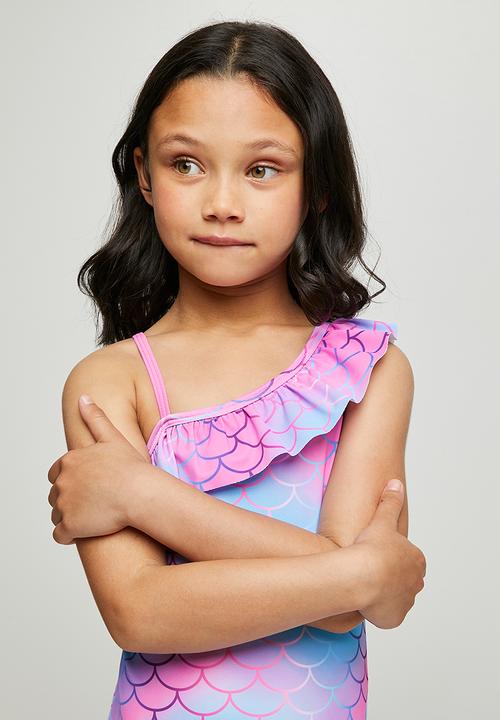 Pop Candy - One shoulder one piece bikini - blue & pink 