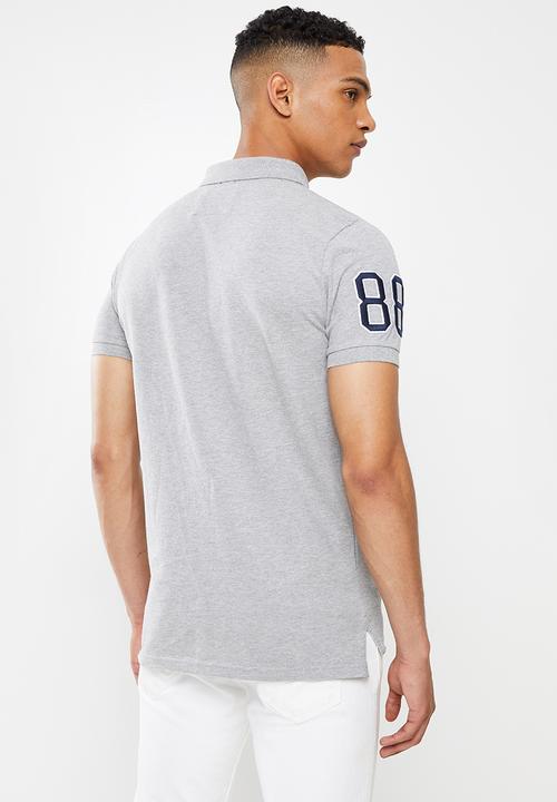 Aca Joe - Chest emb applique short sleeve golfer - grey melange