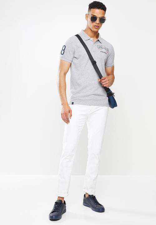 Aca Joe - Chest emb applique short sleeve golfer - grey melange