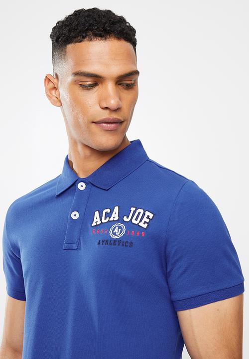 Aca Joe - Chest emb applique short sleeve golfer - electric blue