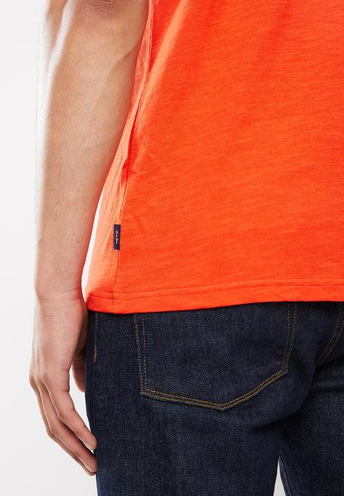 Aca Joe - Grandpa collar flock print henley - tangerine