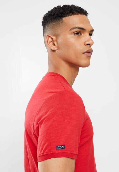 Aca Joe - Grandpa collar flock print henley - red