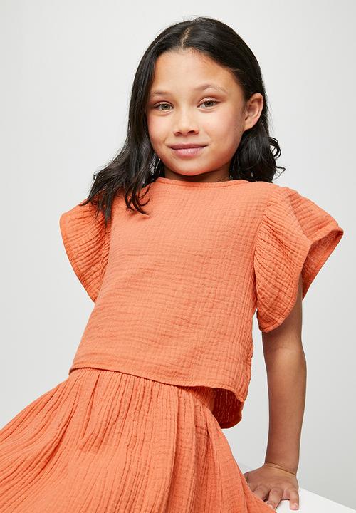 Superbalist Kids - Flutter sleeve & midi skirt set - orange