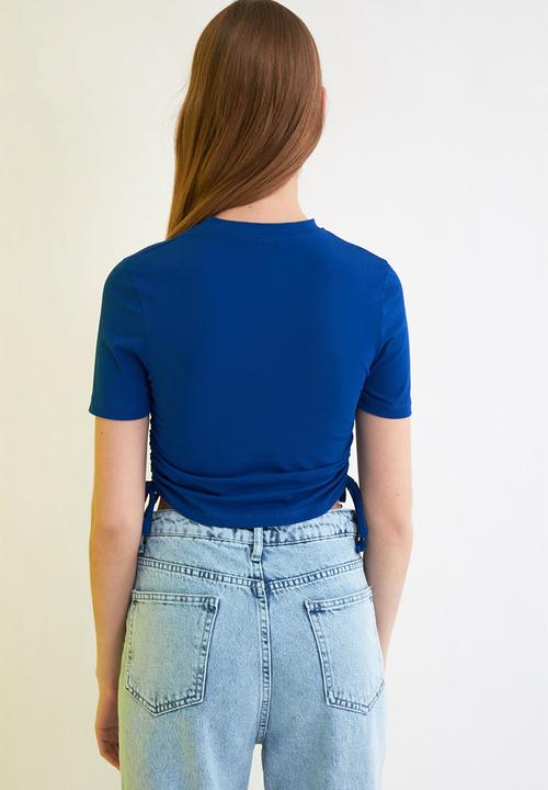 Trendyol - Pleated knitted crop top - blue