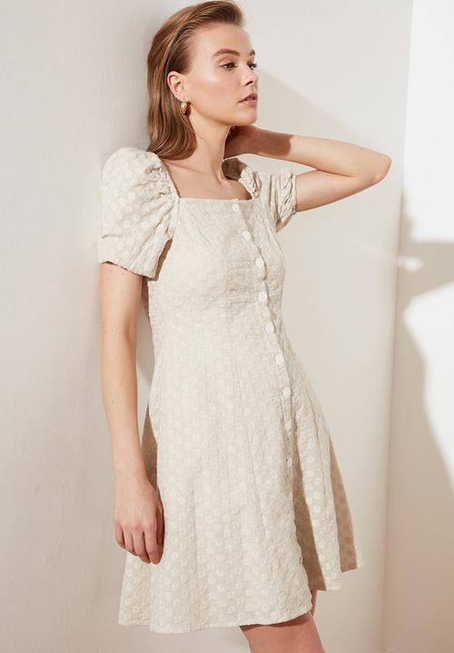 Trendyol - Buttoned brode dress - ecru