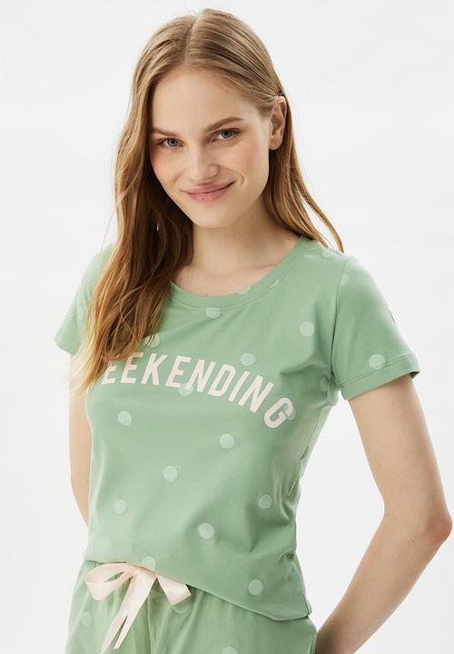 Trendyol - Polka dot knitted pajamas set - mint