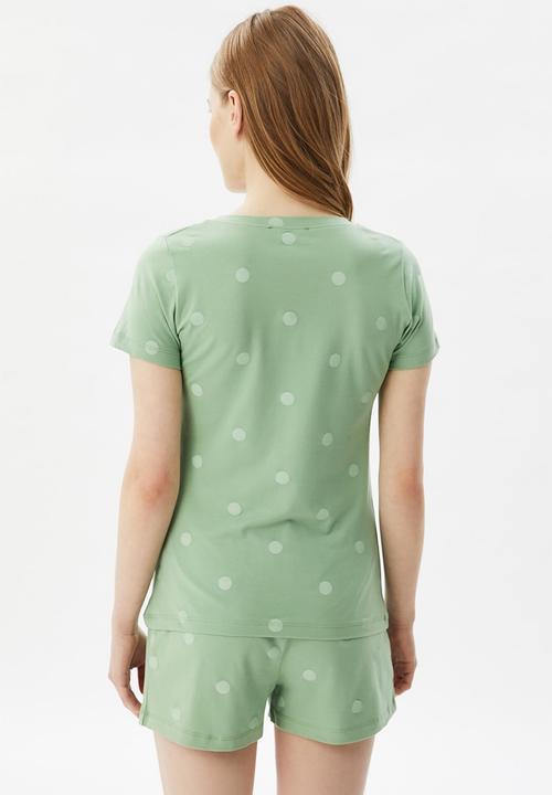 Trendyol - Polka dot knitted pajamas set - mint