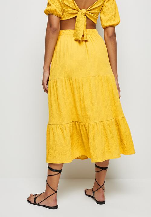 MILLA - Textured tiered midi skirt - citron 