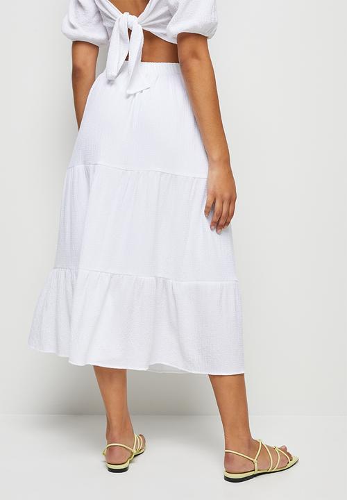 MILLA - Textured tiered midi skirt - white 